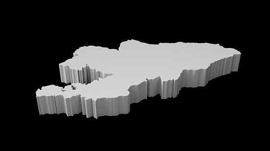 A 3D map of Kyrgyzstan  isolated on black background