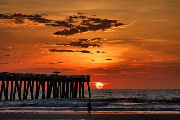 Photo of Silhouette of the Jacksonville Beach Pier during a breathtaking sunset in Florida