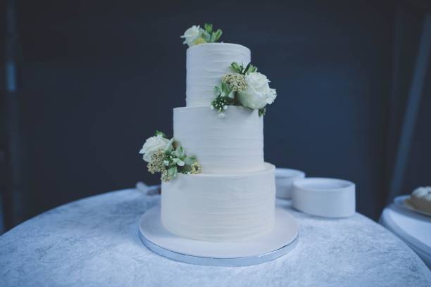 istock White birthday cake with beautiful flower decorations on a table indoors 1446411427