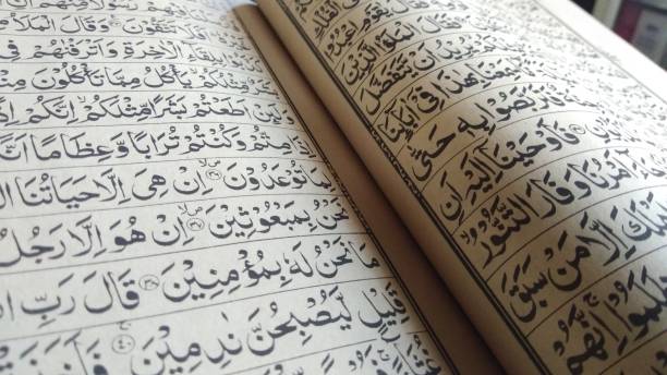 무슬림 독자를위한 꾸란 책. 펼쳐지는 책의 내용 - islam koran allah book 뉴스 사진 이미지