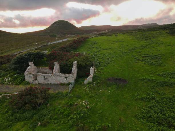 istock Green mountainous landscape view with a ruined house 1446413963