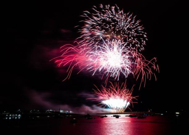 istock Colorful fireworks in the dark night sky during a celebration 1446414030