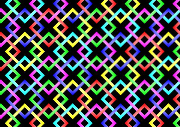 istock Seamless pattern with square woven motifs with rainbow color combinations 1446415387