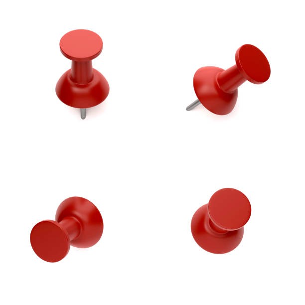 red push pins on white background - thumbtack imagens e fotografias de stock
