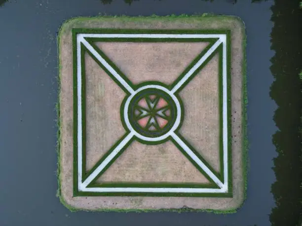 An aerial view of a garden with special design in Kleve town, Germany in daylight