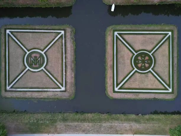 An aerial view of a garden with special design in Kleve town, Germany