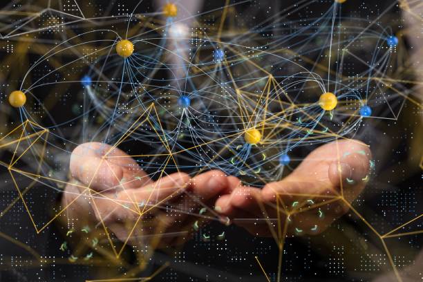 istock Businessman presenting  a 3D rendered hologram of a web cyberspace 1446418967
