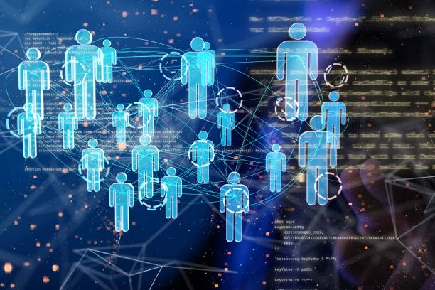 istock On a blurred background touching an illustrative 3D rendered web with user icons, global network 1446419357