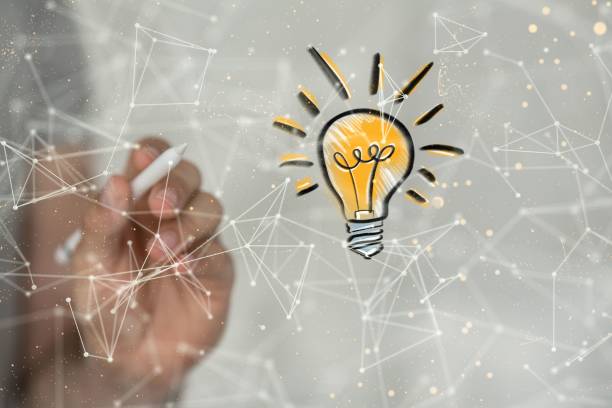 istock Illustrative blockchain and a lightbulb on a display, a concept of a new idea 1446419668