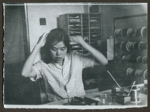 1980s Chinese Female Workers Monochrome Old Photo