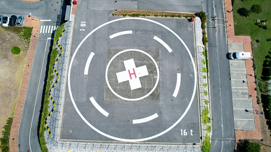 Cascais, Portugal – November 10, 2022: From above a Heliport from the Cascais Hospital,Portugal