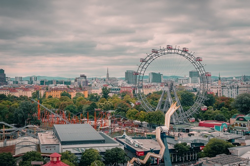 Vienna, Austria – August 07, 2022: A view from the Prater Ferris wheel in Vienna
