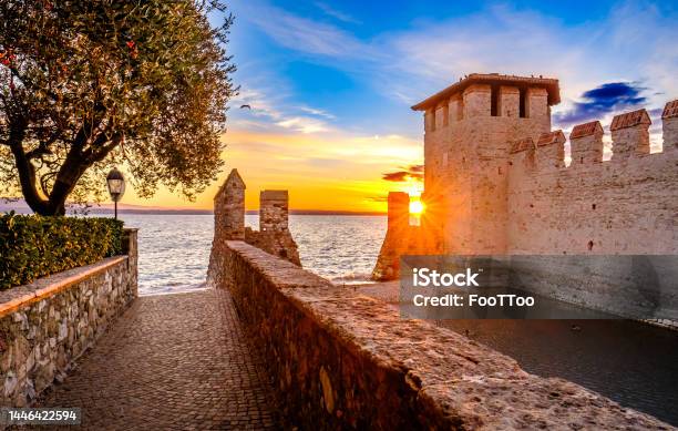 Famous Fortress Of Sirmione Lago Di Garda Stock Photo - Download Image Now - Architecture, Bridge - Built Structure, Building Exterior