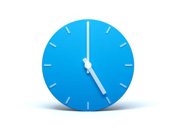 istock Illustration of five o'clock blue wall clock isolated on a white background 1446422727