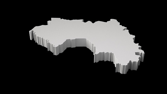 A 3D rendering of the Guinea-shaped map on a black background