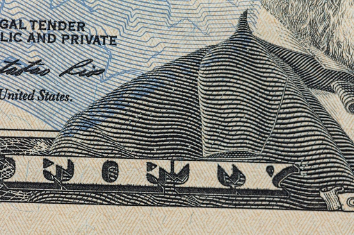 A closeup of a 50 American dollar banknote