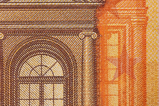 A closeup of a 50 Euro banknote