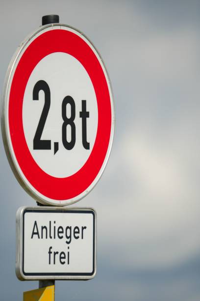 istock Traffic sign saying 2,8 tons, residents only. Translated from german. 1446425013
