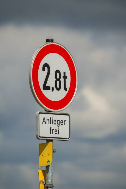 istock Traffic sign saying 2,8 tons, residents only. Translated from german. 1446425016