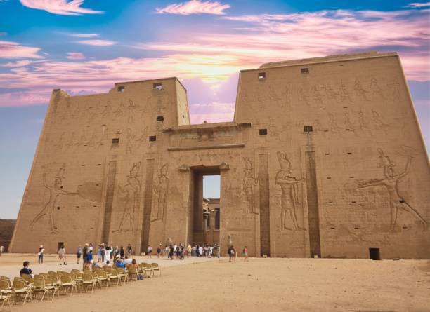 Edfu temple in egypt with its incredible antiquities The edfu temple in egypt with its incredible antiquities horus stock pictures, royalty-free photos & images
