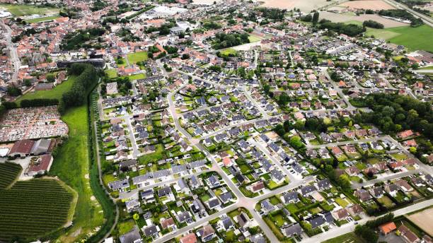 istock High angle shot of a small city. 1446427389