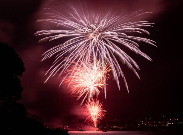 istock Dazzling firework explosion over the harbor at night in Devon Plymouth 1446427518