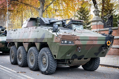 Patriot Park. Russia. Summer 2018. Military equipment of the second world war. Self-propelled gun. Tank gun close-up. Focus on the tip of the gun.