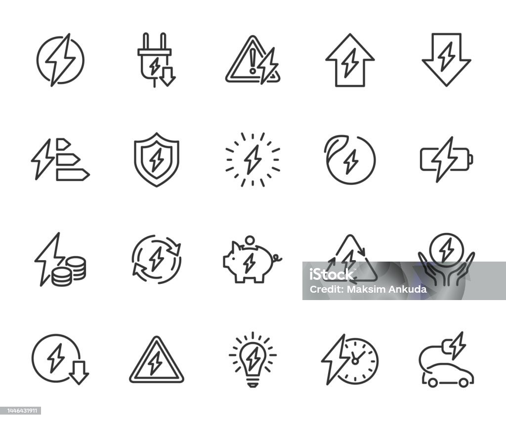 エネルギー線アイコンのベクター画像セット。電気、電圧、充電、電力、過負荷、エネルギー削減、電気自動車の充電、エネルギーセキュリティなどのアイコンが含まれています。ピクセル� - 電気のロイヤリティフリーベクトルアート エネルギー線アイコンのベクター画像セット。電気、電圧、充電、電力、過負荷、エネルギー削減、電気自動車の充電、エネルギーセキュリティなどのアイコンが含まれています。ピクセル� - 電気のロイヤリティフリーベクトルアート