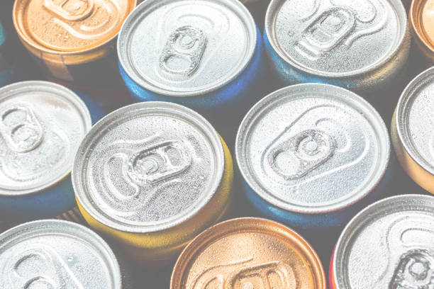 istock Group of aluminium cans, cold drink. Top view. 1446436182