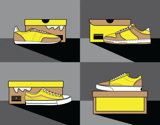 Vector illustration of Retro Sneakers Collection. 90's Stuff. Vector Illustrations