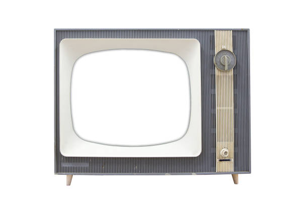 televisor antiguo ruso blanco y negro aislado en blanco con trazados de recorte - 1940 1980 retro styled fotografías e imágenes de stock