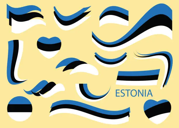 Vector illustration of vector flag of Estonia - curved shapes