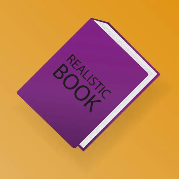 Vector illustration of Realistic 3d book. Online, learning, paper, textbook, e book, binding, page, internet, worldwide, student, headphones, laptop. Learning concept. Orange background. 3d isometric illustration