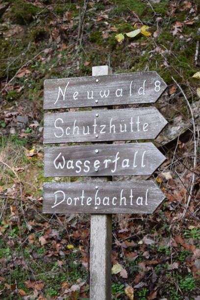 istock weahtered wooden hiking sign 1446446308