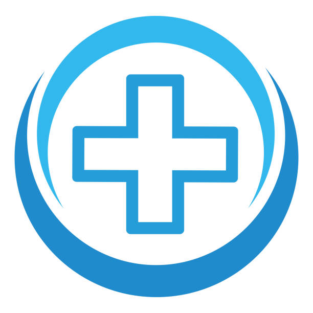 istock Creative illustration of a blue medical cross in a circle 1446448634