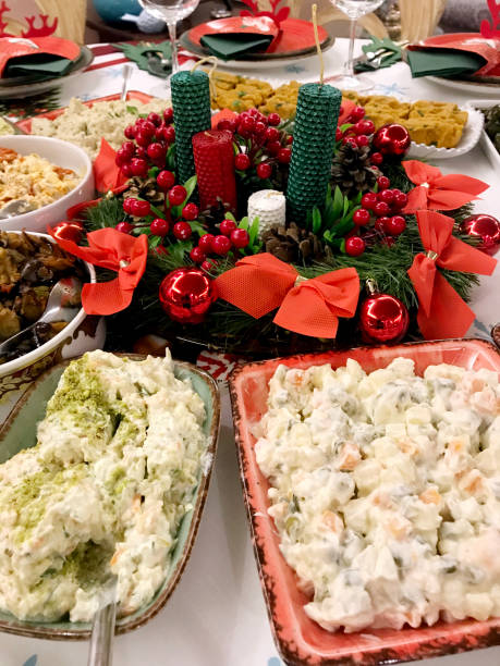 istock christmas table decorations and christmas food 1446450287