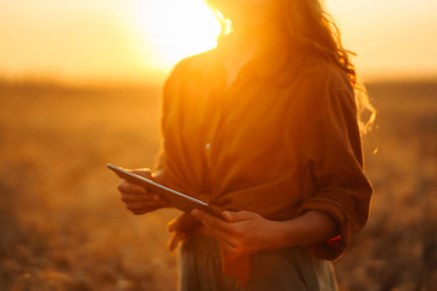 istock Female farmer  with tablet in the field. 1446450389