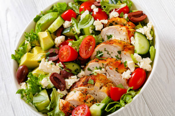 istock Mediterranean grilled Chicken Salad in white bowl 1446450608