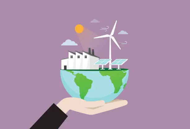 Vector illustration of A factory uses renewable energy