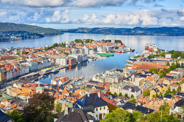 Old city Bergen Old city Bergen, aerial view, Norway norway stock pictures, royalty-free photos & images