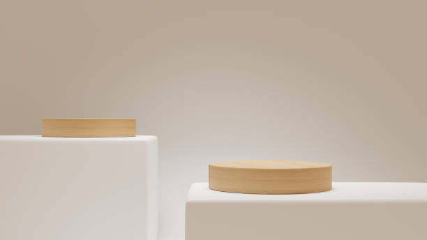 istock 3D rendering, Brown wood podium, Cosmetic display stand on brown background. presentation backdrop. 1446461424