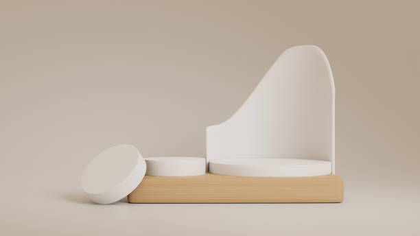 istock 3D rendering, Brown wood podium, Cosmetic display stand on brown background. presentation backdrop. 1446461445