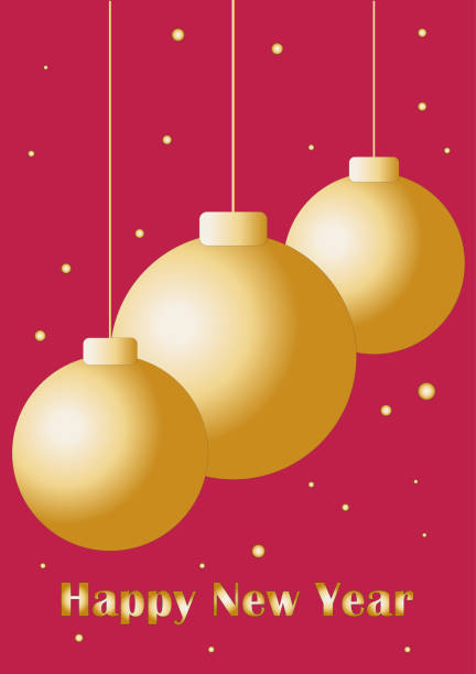 новогодняя векторная карта с золотыми шариками и цветным фоном viva magenta - viva magenta stock illustrations