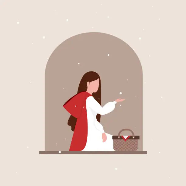 Vector illustration of Red riding hood sitting on window sill.