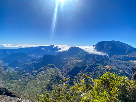 Beautiful view over Mafate and Cilaos circus in Reunion island