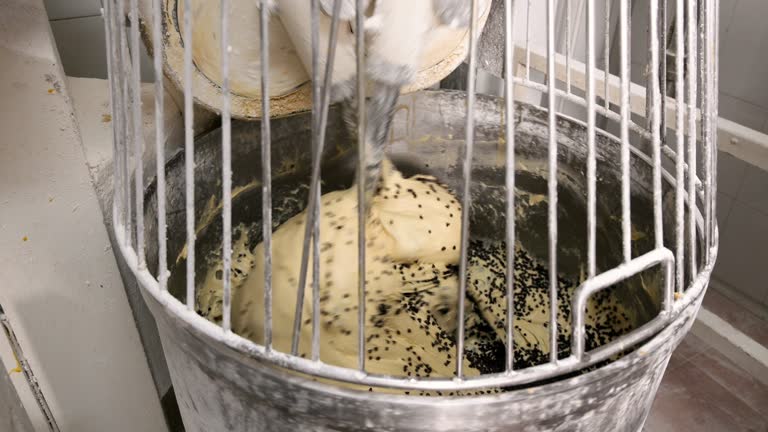 Preparing the panettone dough in the industrial mixer. High quality 4k footage