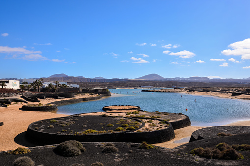 Spanish View Landscape in La Santa Beach Lanzarote Tropical Volcanic Canary Islands Spain