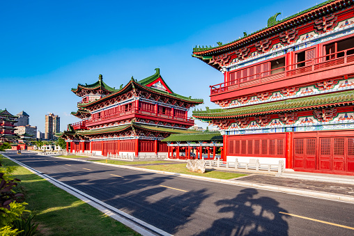 Marble floor road, stone slab road, Tengwang Pavilion, an ancient Chinese building