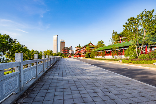 Marble floor road, cobblestone road, walking path in modern city square