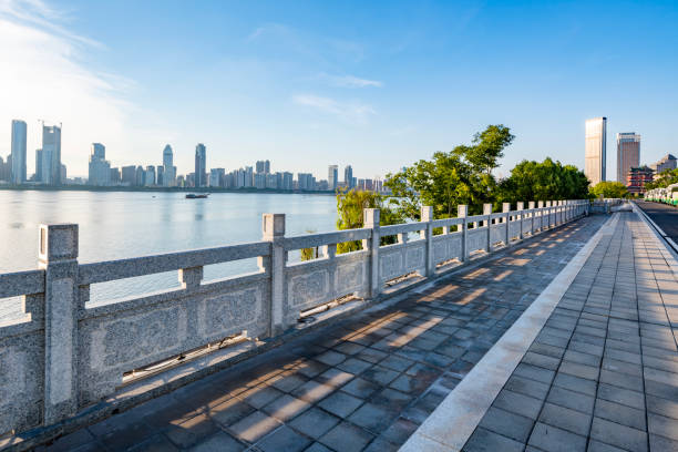 istock Marble floor road, cobblestone road, walking path in modern city square 1446472136